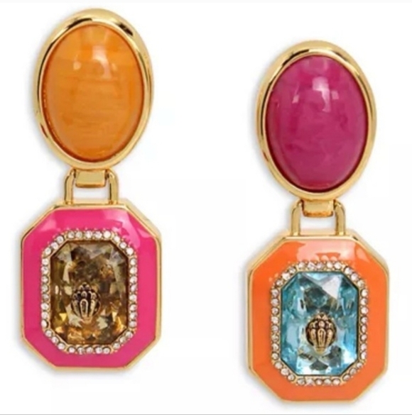 Kurt Geiger Orange and Purple Gem Bird Earrings - Picture 4 of 5